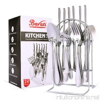 Bavati Mirror Polished & Dishwasher Safe Kitchen Stainless-Steel Flatware Silverware Set Service for 6 with Stand Organizer  Dinner Knives  Forks  Spoons  Teaspoons Set - B07BHQ73W2